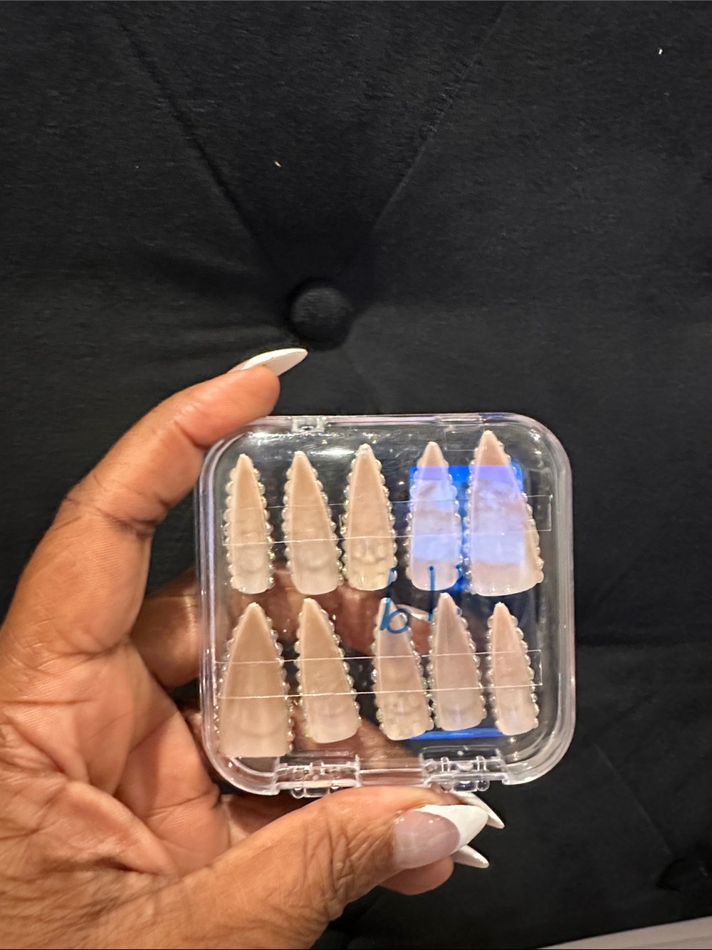 Rhinestone Embellished Nude Press-On Nails - Iridescent Crystal Accent - Picture 2 of 2